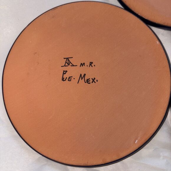 Mr Pue hand painted ceramic floral coasters set of 4 Made in Mexico blue trim - Picture 5 of 5